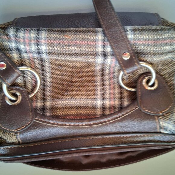 Relic by Fossil Brown Plaid Tweed Shoulder Bag ~ Brown Leatherette Trim - Picture 4 of 4